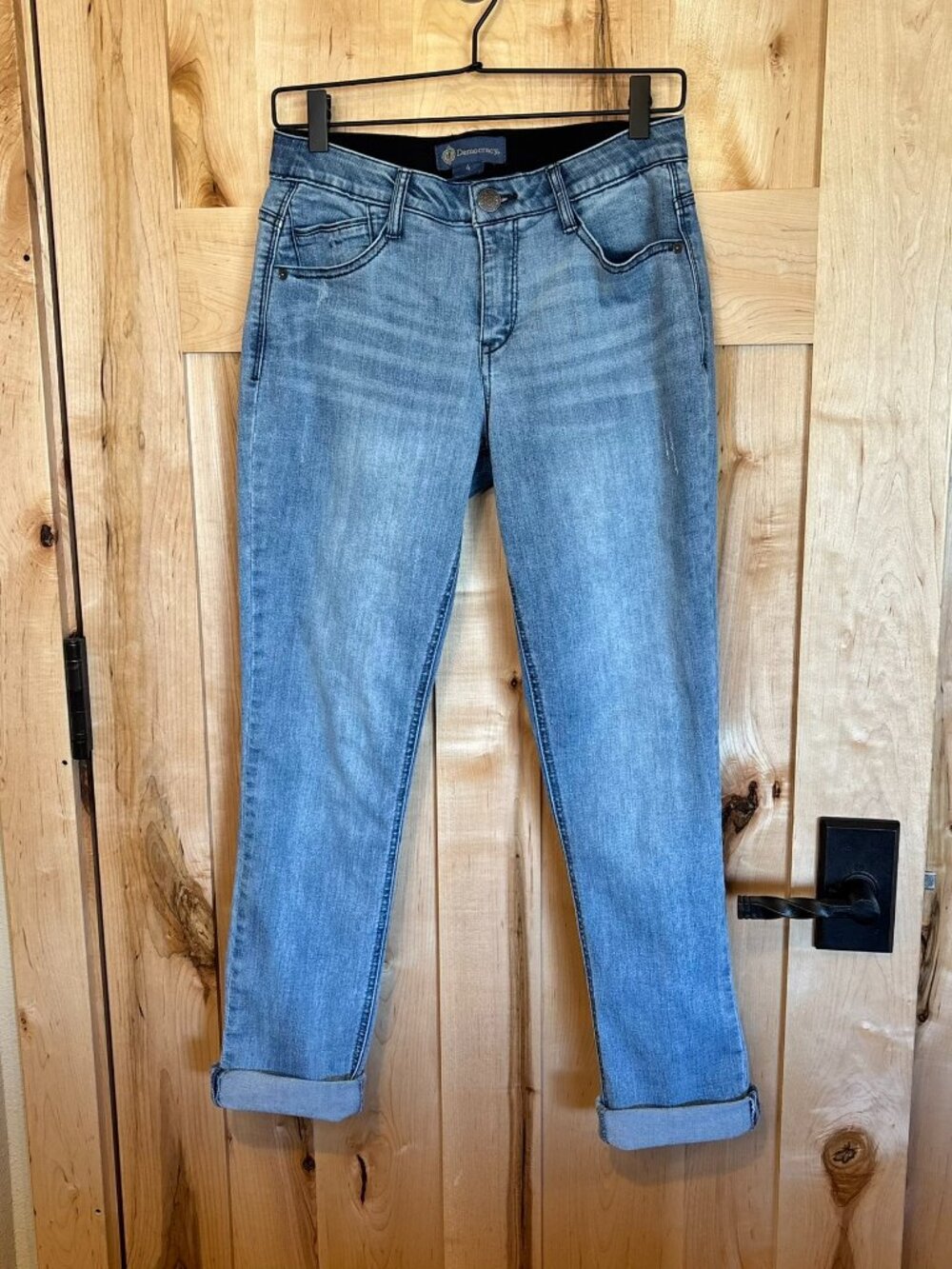 Democracy "Ab"solution Girlfriend Jeans Size 4 Distressed Light Blue Comfort